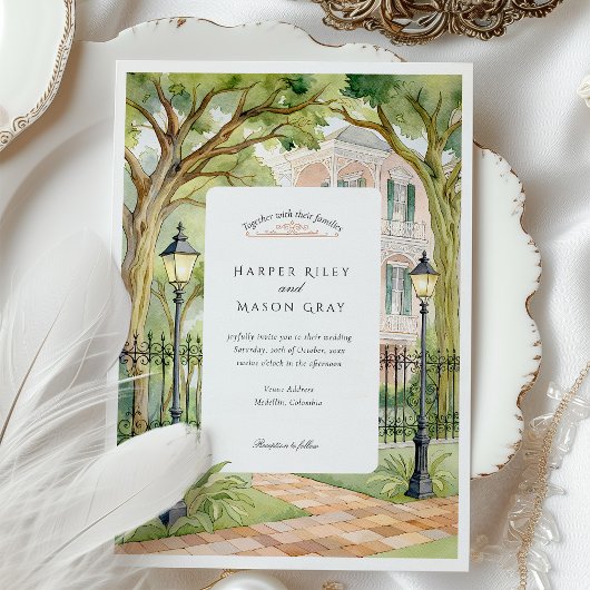 ウォーターカラーニューオーリンズガーデン結婚ディストリクト 招待状