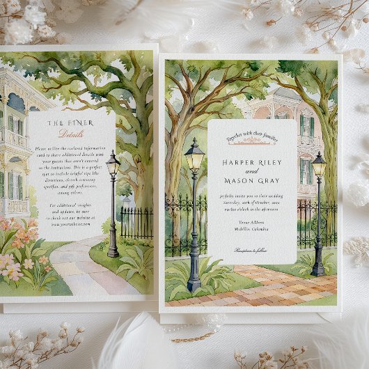 ウォーターカラーニューオーリンズガーデン結婚ディストリクト 招待状