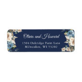 ウォーターカラーニュートラルフローラネイビーブルー差出人住所 ラベル (正面)