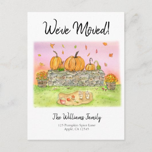 ウォーターカラーニューホーム秋ピクニックカボチャ 案内ポストカード (正面)