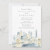 ウォーターカラーニューヨークシティスカイラインブライダルシャワー 招待状 (正面)