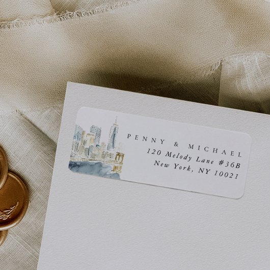 ウォーターカラーニューヨークシティスカイライン差出人住所 ラベル