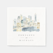 ウォーターカラーニューヨーパーソナライズされたクシティ結婚ズ スタンダードカクテルナプキン (正面)