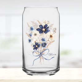 ウォーターカラーネイビーブルーの花束のオーダーメイド ガラス缶