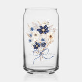 ウォーターカラーネイビーブルーの花束のオーダーメイド ガラス缶 (正面)