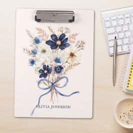 ウォーターカラーネイビーブルーの花束のオーダーメイド クリップボード