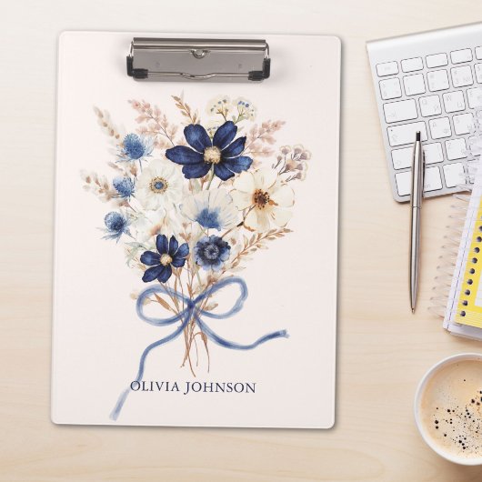 ウォーターカラーネイビーブルーの花束のオーダーメイド クリップボード