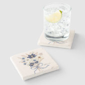 ウォーターカラーネイビーブルーの花束のオーダーメイド ストーンコースター (横)