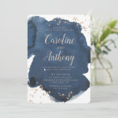 ウォーターカラーネイビーブルースターバラ金ゴールド結婚ズ 招待状 (スタンド正面)