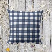 ウォーターカラーネイビーブルーファームハウスプレイド クッション