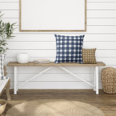 ウォーターカラーネイビーブルーファームハウスプレイド クッション