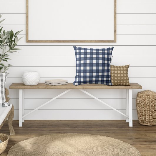 ウォーターカラーネイビーブルーファームハウスプレイド クッション