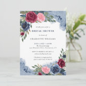 ウォーターカラーネイビーブルーブルゴーニュ赤面ブライダルシャワー 招待状 (スタンド正面)