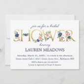 ウォーターカラーネイビー&コーラルフローラブライダルシャワー 招待状 (正面)