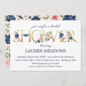 ウォーターカラーネイビー&コーラルフローラブライダルシャワー 招待状 (正面/裏面)