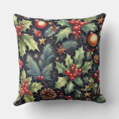 ウォーターカラーネイビー&ホリーホリデーモチーフ クッション (裏面)