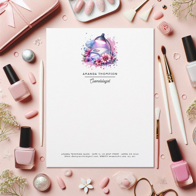 ウォーターカラーネイルサロン レターヘッド (Chic Watercolor Nail Salon Letterhead)