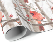 ウォーターカラーノーザン(鳥)ショウジョウコウカンチョウクリスマスデザイン ラッピングペーパー (ロールコーナー)