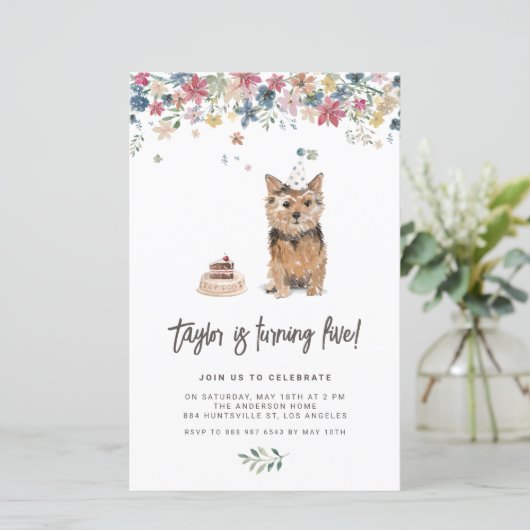 ウォーターカラーノーフォークテリアードッグ誕生日招待状 (スタンド正面)