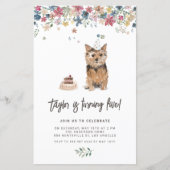 ウォーターカラーノーフォークテリアードッグ誕生日招待状 (正面)