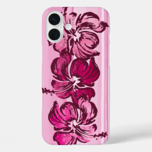 ウォーターカラーハイビスカスハワイアントロピカルピンク iPhone 16 PLUSケース
