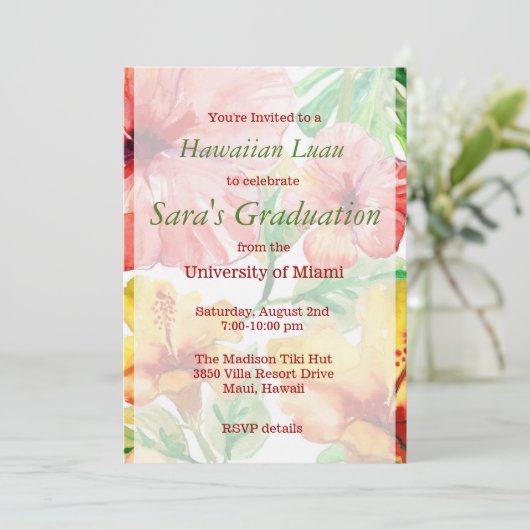 ウォーターカラーハイビスカスフラワーズハワイアンルアウ（ハワイ式宴会）スイート16 招待状 (スタンド正面)