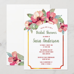 ウォーターカラーハイビスカスルアウ（ハワイ式宴会）パーティーブライダルシャワー 招待状