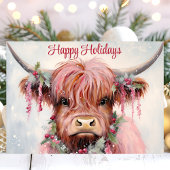 ウォーターカラーハイランドカウハッピーホリデイズ シーズンカード