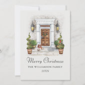 ウォーターカラーハウスとドッグクリスマス シーズンカード (正面)