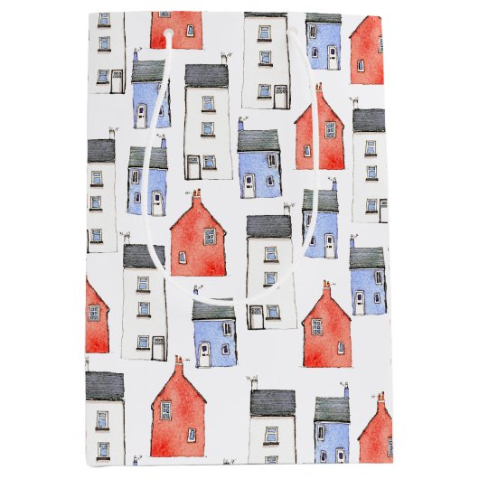 ウォーターカラーハウスアート引っ越し祝いパーティー ミディアムペーパーバッグ (正面)