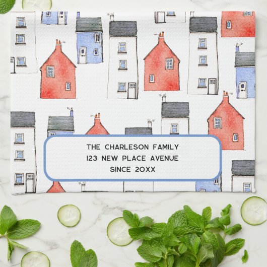 ウォーターカラーハウスアーパーソナライズされたト キッチンタオル (折り畳み)