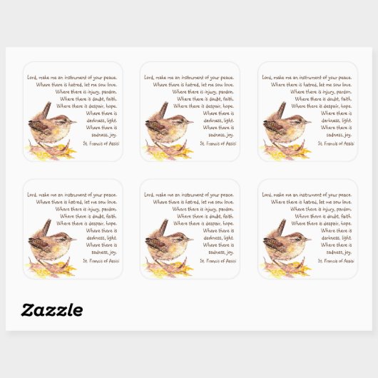 ウォーターカラーハウスウォレンバードセントフランシス祈りの言葉 スクエアシール (シート)