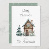 ウォーターカラーハウスクリスマスカード 招待状 (正面/裏面)