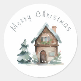 ウォーターカラーハウスクリスマス ラウンドシール