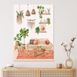 ウォーターカラーハウスプラントインボヘミアンスタイルハウス キャンバスプリント