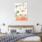 ウォーターカラーハウスプラントインボヘミアンスタイルハウス キャンバスプリント (インサイチュ (寝室))