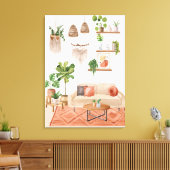 ウォーターカラーハウスプラントインボヘミアンスタイルハウス キャンバスプリント (インサイチュ (リビング))