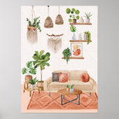 ウォーターカラーハウスプラントインボヘミアンスタイルハウス ポスター (正面)