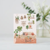 ウォーターカラーハウスプラントインボヘミアンスタイルハウス ポストカード (スタンド正面)