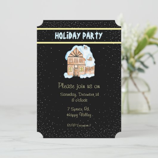ウォーターカラーハウスホリデーパーティー招待状 招待状 (スタンド正面)