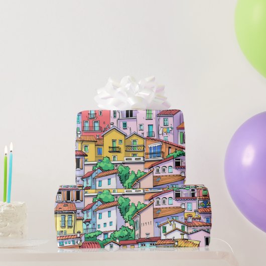 ウォーターカラーハウスホームズエテ実在ート ラッピングペーパー (パーティーギフト)