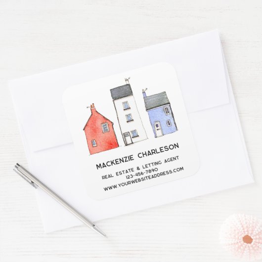 ウォーターカラーハウスホーム実在エステートラリーエージェント スクエアシール (封筒)