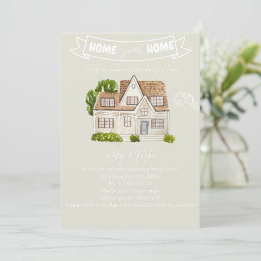 ウォーターカラーハウス引っ越し祝いパーティーパーティの招待状 招待状 (スタンド正面)