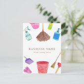 ウォーターカラーハウス清掃用品カラフルモダン ポストカード (スタンド正面)