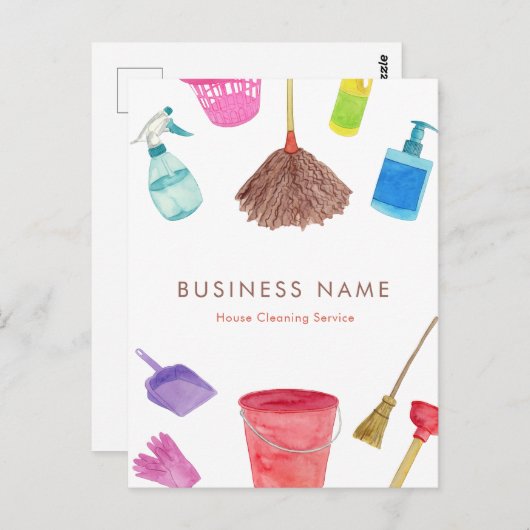 ウォーターカラーハウス清掃用品カラフルモダン ポストカード (正面/裏面)