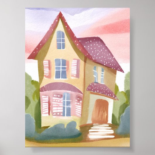ウォーターカラーハウス | かわいらし絵を描 ポスター (正面)