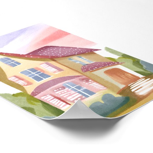 ウォーターカラーハウス | かわいらし絵を描 ポスター (角)