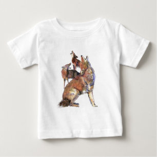 ウォーターカラーハウリングコヨーテスアニマル自然 ベビーTシャツ