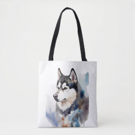 ウォーターカラーハスキートートバッグ芸術的な犬のイラスト トートバッグ