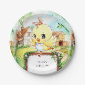 ウォーターカラーハッピーチキン誕生日 ペーパープレート (正面)